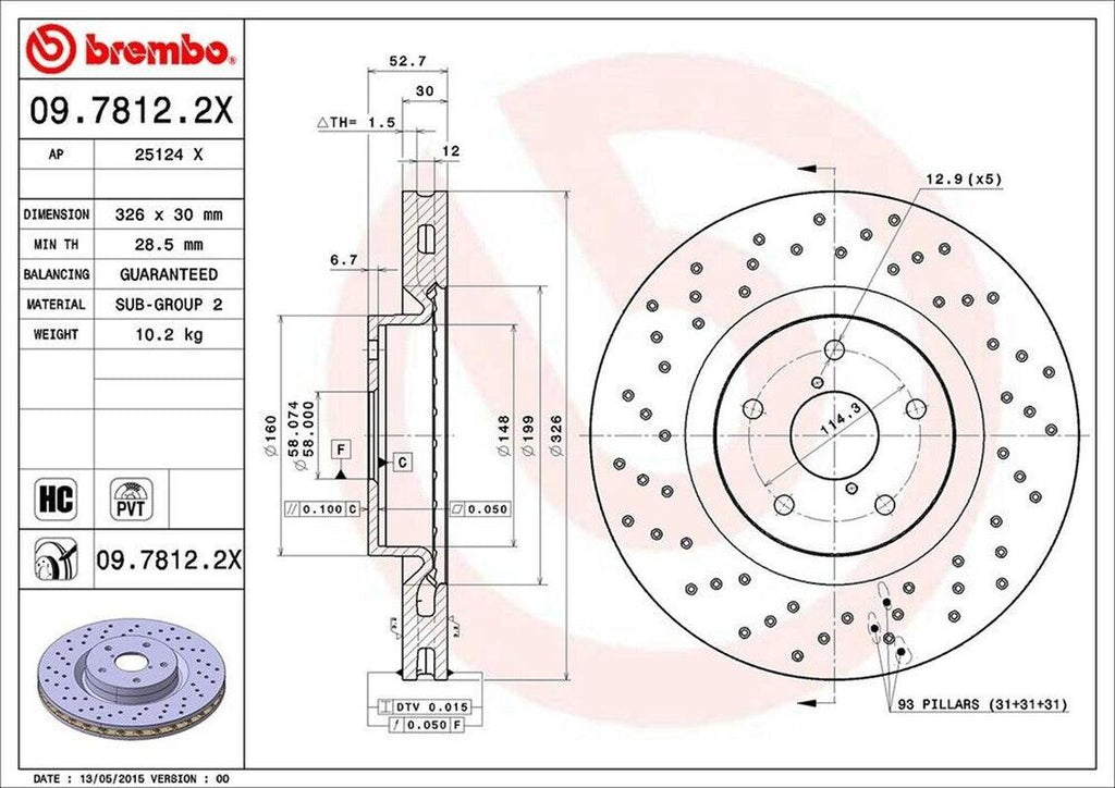 Brembo Front Disc Brake Rotor for 86, WRX STI, Impreza (09.7812.2X)