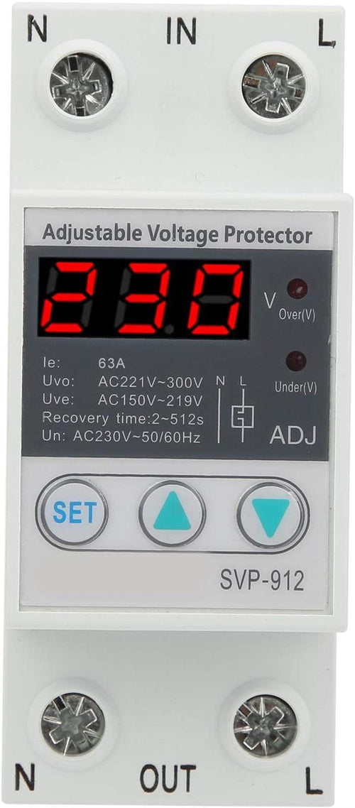 Voltage Protector Adjustable under over Voltage Protection, Voltage Output Stabilizer for Home Office Appliance, Surge Protector Current Stabilizer Voltmeter for House Protection(63A)