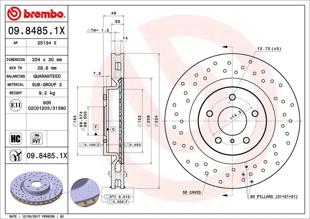 Brembo Front Disc Brake Rotor for 350Z, G35 (09.8485.1X)