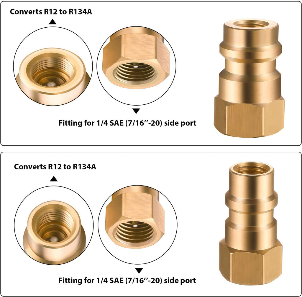 Mudder 4 Pieces VA-LH11 A/C Pro R-12 to R-134A Retrofit Parts Kit Retrofit Conversion Adapter Compatible with 1/4 SAE Thread Low High Side Retrofit Conversion