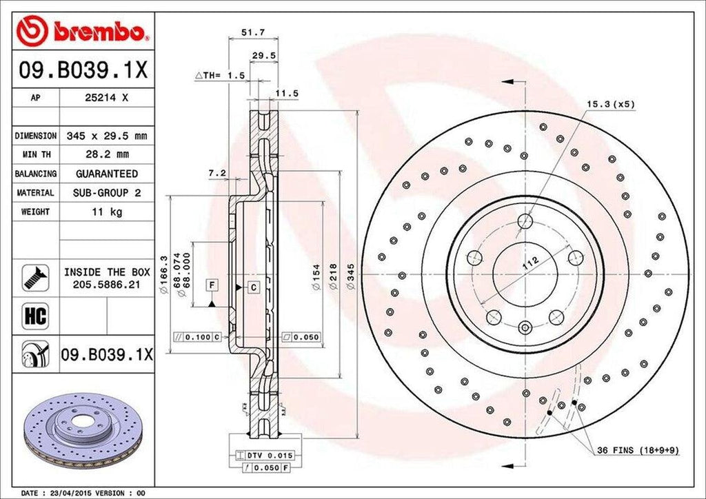 Brembo Front Disc Brake Rotor for Audi (09.B039.1X)