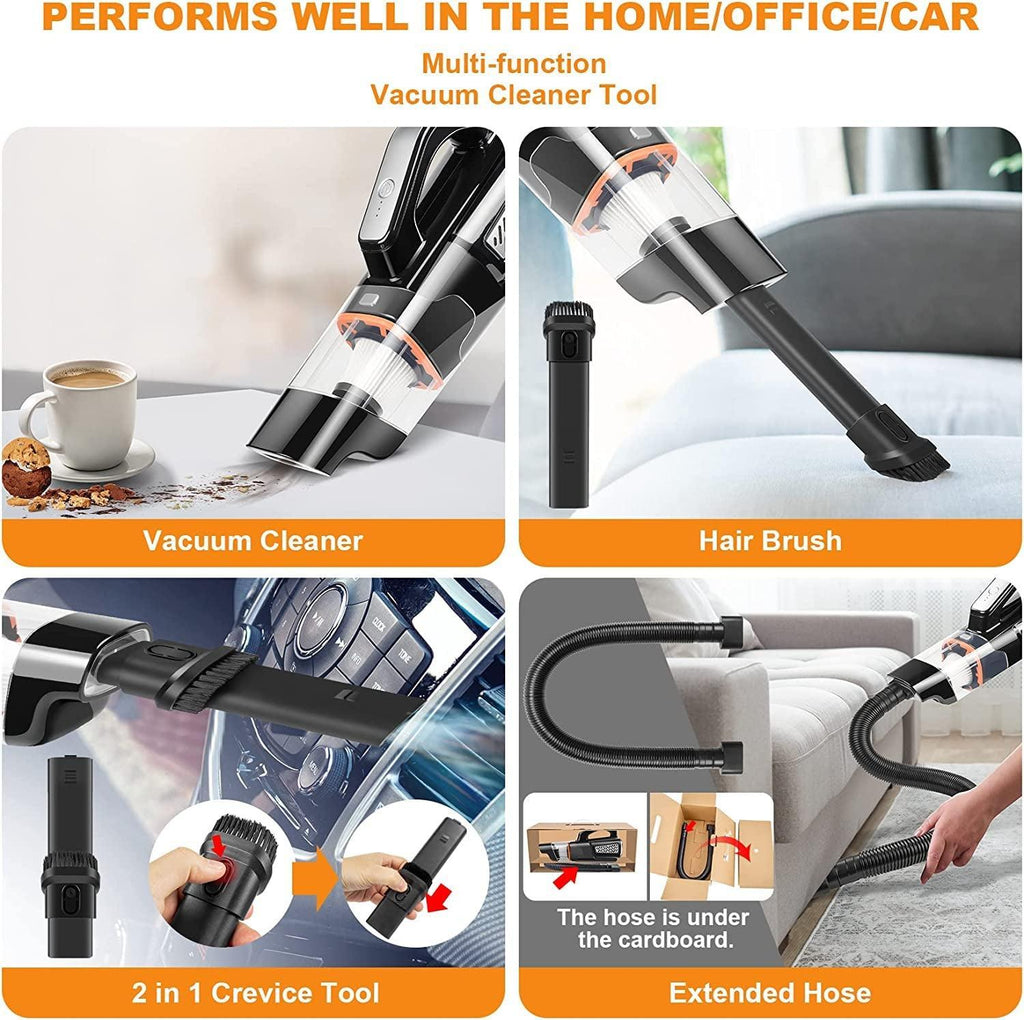 Handheld Vacuum Car Vacuum - 2 Speed Mini Vacuum Hand Vacuum, 10000Pa Pet Hair Vacuum Cleaner, Lightweight and Rechargeable Car Vacuum Hand Held Vacuum Cordless for Car Home Office-Black
