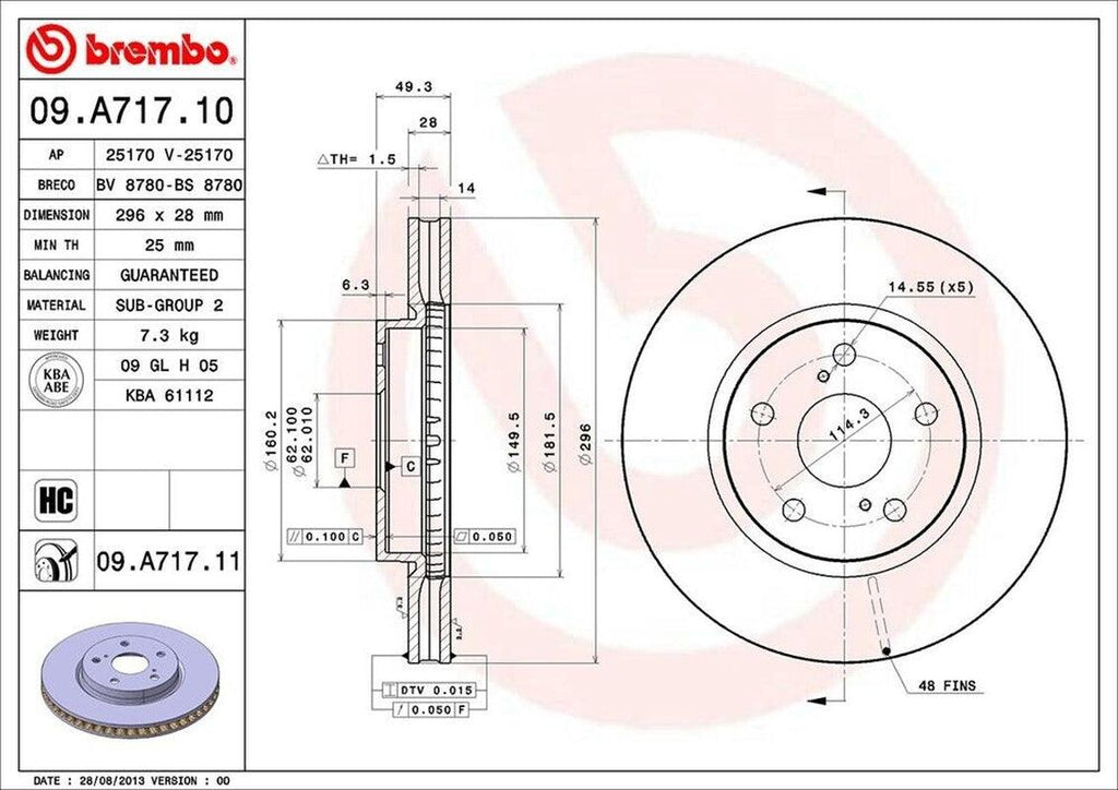 Brembo Front Disc Brake Rotor for 06-15 IS250 (09.A717.11)