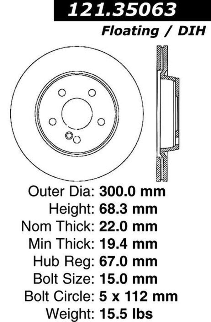 Centric Rear Disc Brake Rotor for Mercedes-Benz (121.35063)