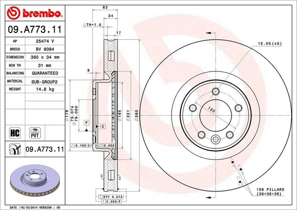 Brembo Front Disc Brake Rotor for Land Rover (09.A773.11)
