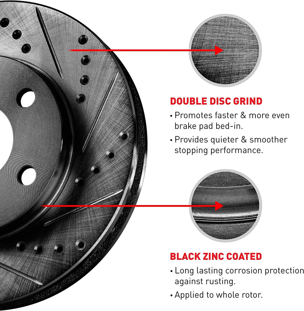 Front Kit Brake Rotors Black Drill Slot for 2008-2019 Matrix, Corolla, Vibe, Xd