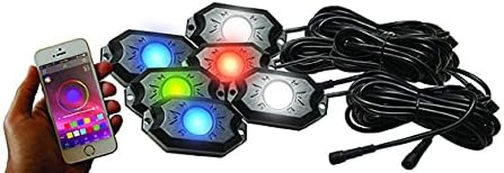 Race Sport Lighting  NEW 6-POD RGB+W Hi-Power Rock Light Complete Kit with Bluetooth APP Controls in Retail Box