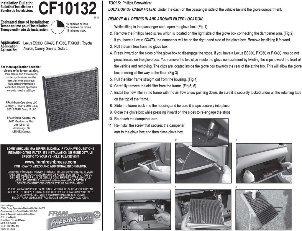 Fresh Breeze Cabin Air Filter Replacement for Car Passenger Compartment W/ Arm and Hammer Baking Soda, Easy Install, CF10132 for Select Toyota Vehicles