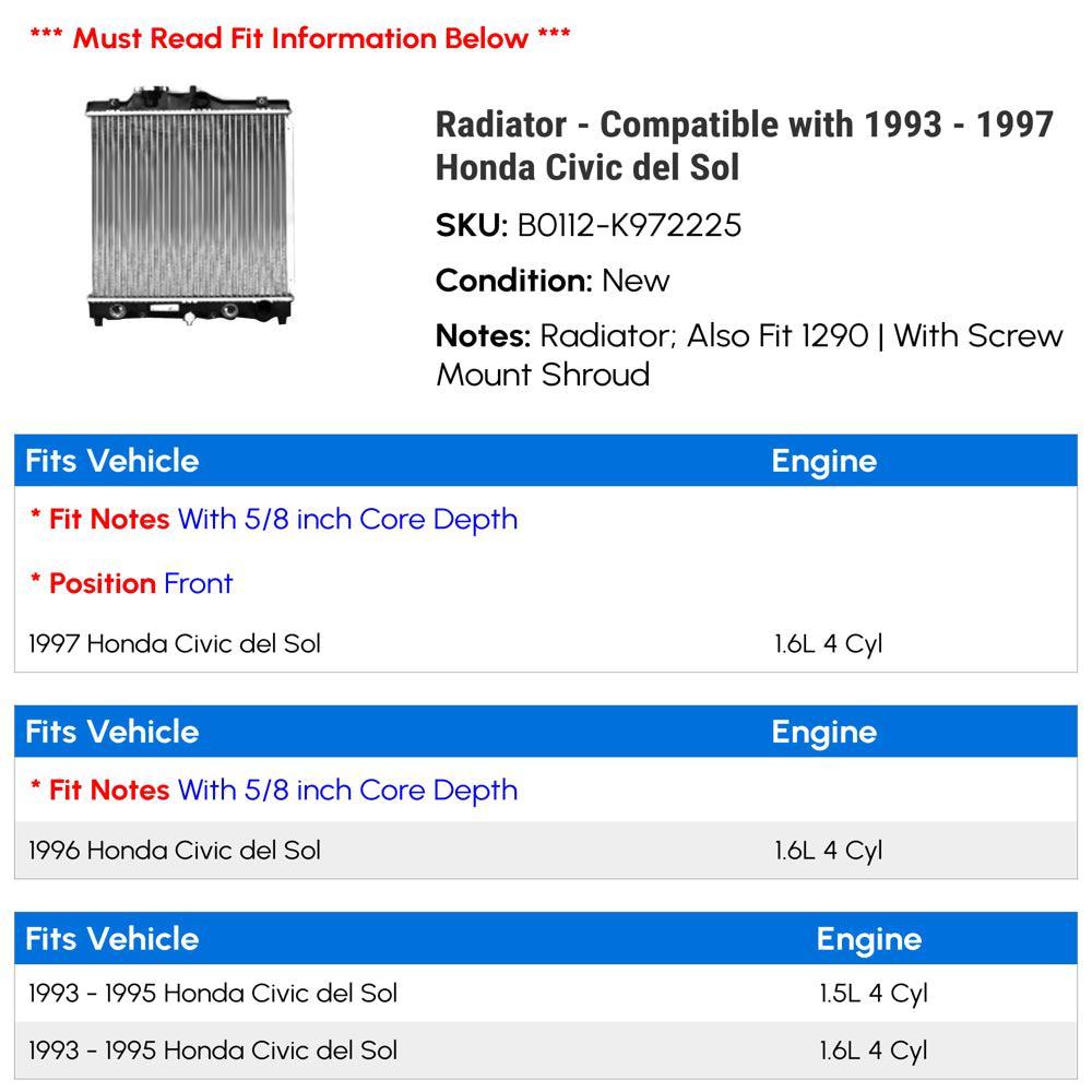 Radiator - Compatible with 1993 - 1997 Honda Civic Del Sol 1994 1995 1996