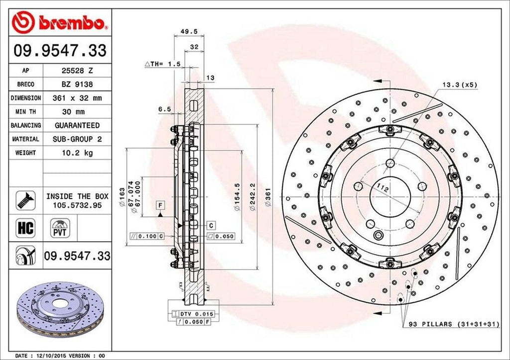 Brembo Front Disc Brake Rotor for Mercedes-Benz (09.9547.33)