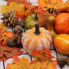 Winemana Thanksgiving Artificial Pumpkins Fall Decorations for Home, 50Pcs Fall Decor- 30 Fall Leaves, 10 Acorns, 2 Pinecones, 8 Fake Pumpkins, Harvest Farmhouse Table Tiered Tray Decorations Set