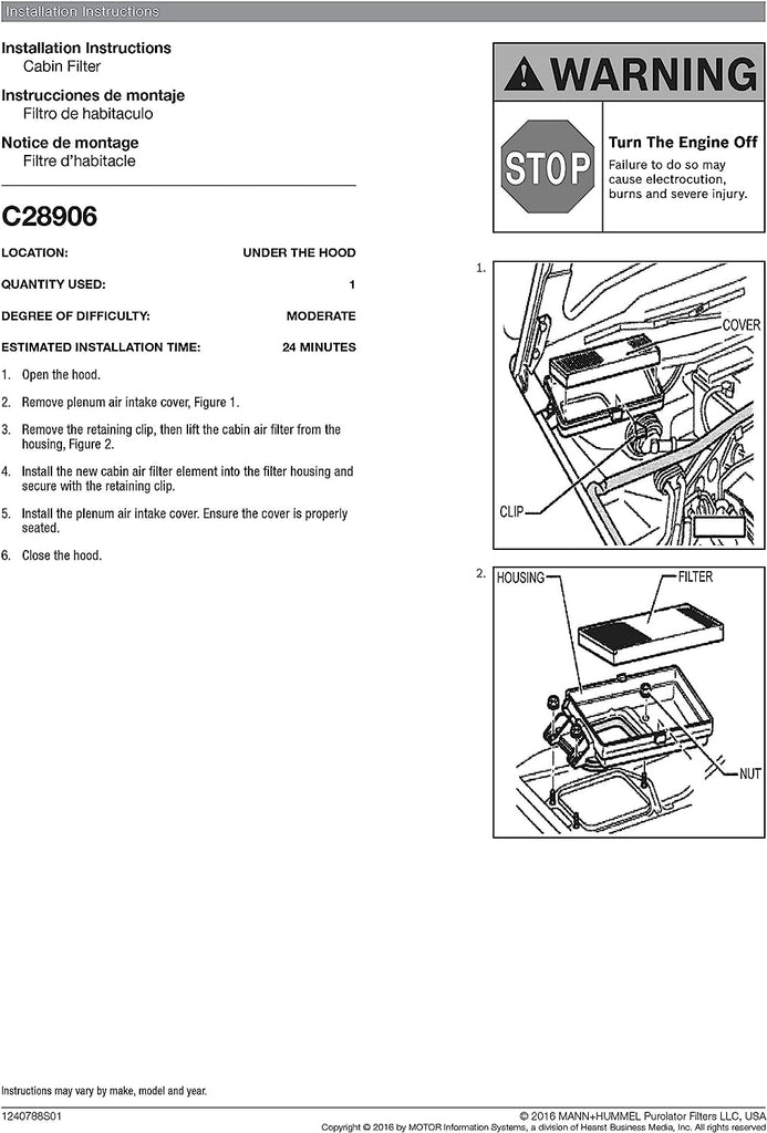 C28906 one Advanced Cabin Air Filter Compatible with Select Audi and Volkswagen