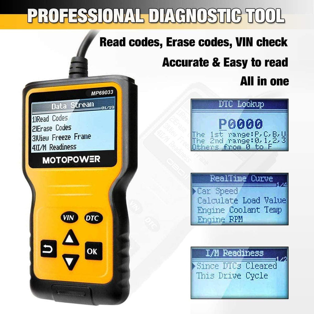 MP69033 Car OBD2 Scanner Code Reader Engine Fault Code Reader Scanner CAN Diagnostic Scan Tool for All OBD II Protocol Cars since 1996, Yellow