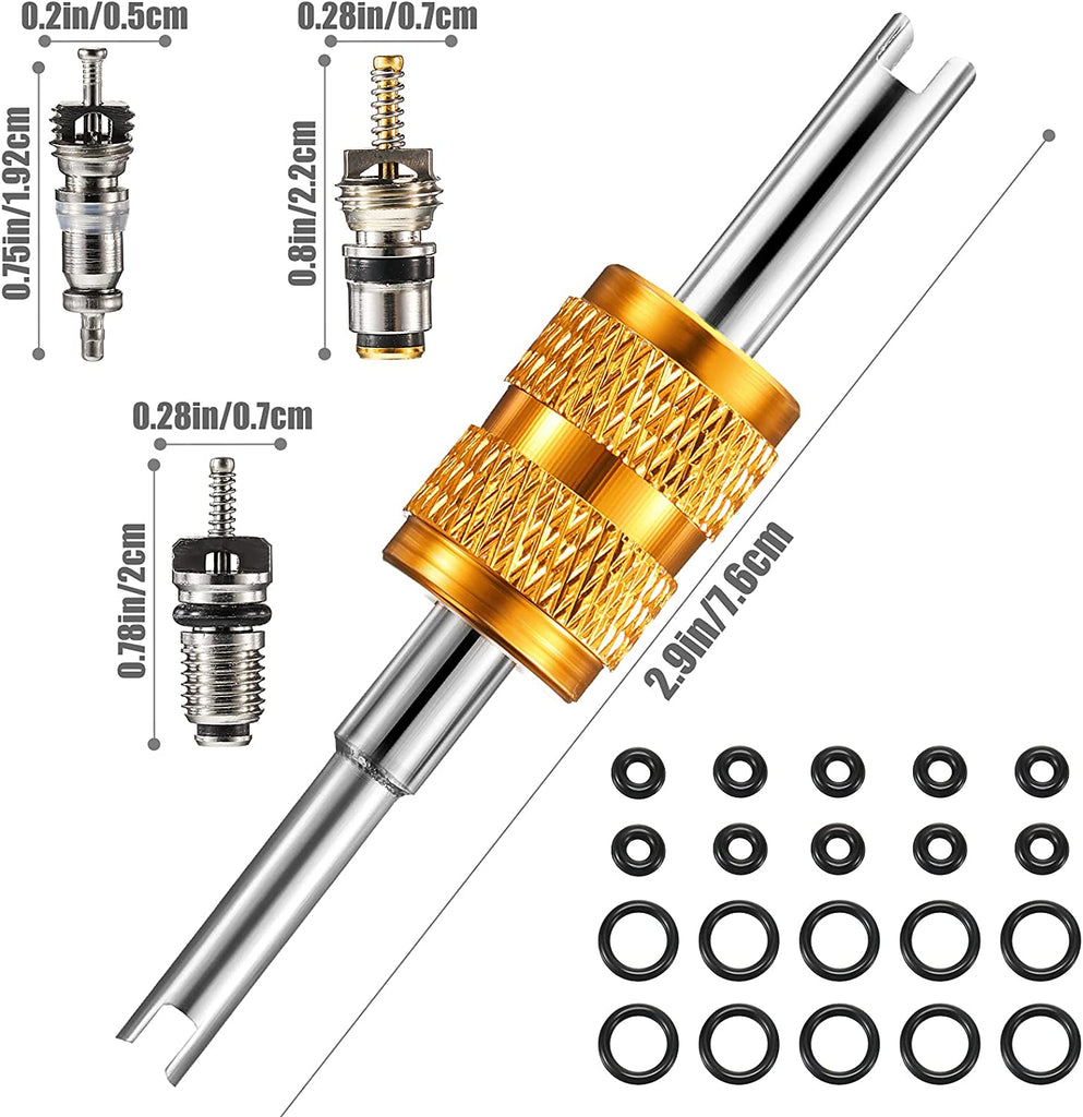 Frienda R134A R1234YF Valve Core Tool, 35 Pieces Air Condition Valve Core A/C R12 R134A R1234YF Refrigeration Schrader Valve Core, 3 Pieces Remover Tool with 20 Pieces O-Ring Rubber Seal for Car