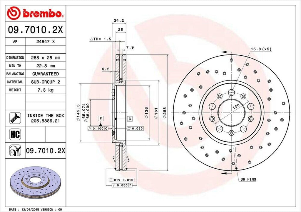 Brembo Front Disc Brake Rotor for Beetle, Golf, Jetta (09.7010.2X)