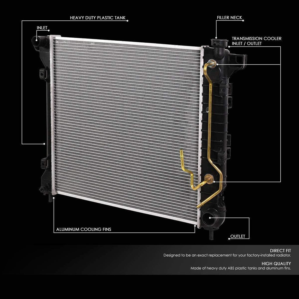 OEM-RA-1905 OE Style Aluminum Cooling Radiator Replacement Compatible with 97-99 Dakota / 98-00 Durango AT, 21-7/8" W X 22-7/16" H X 1-1/4" D, 1-1/2" Inlet, 1-3/4" Outlet