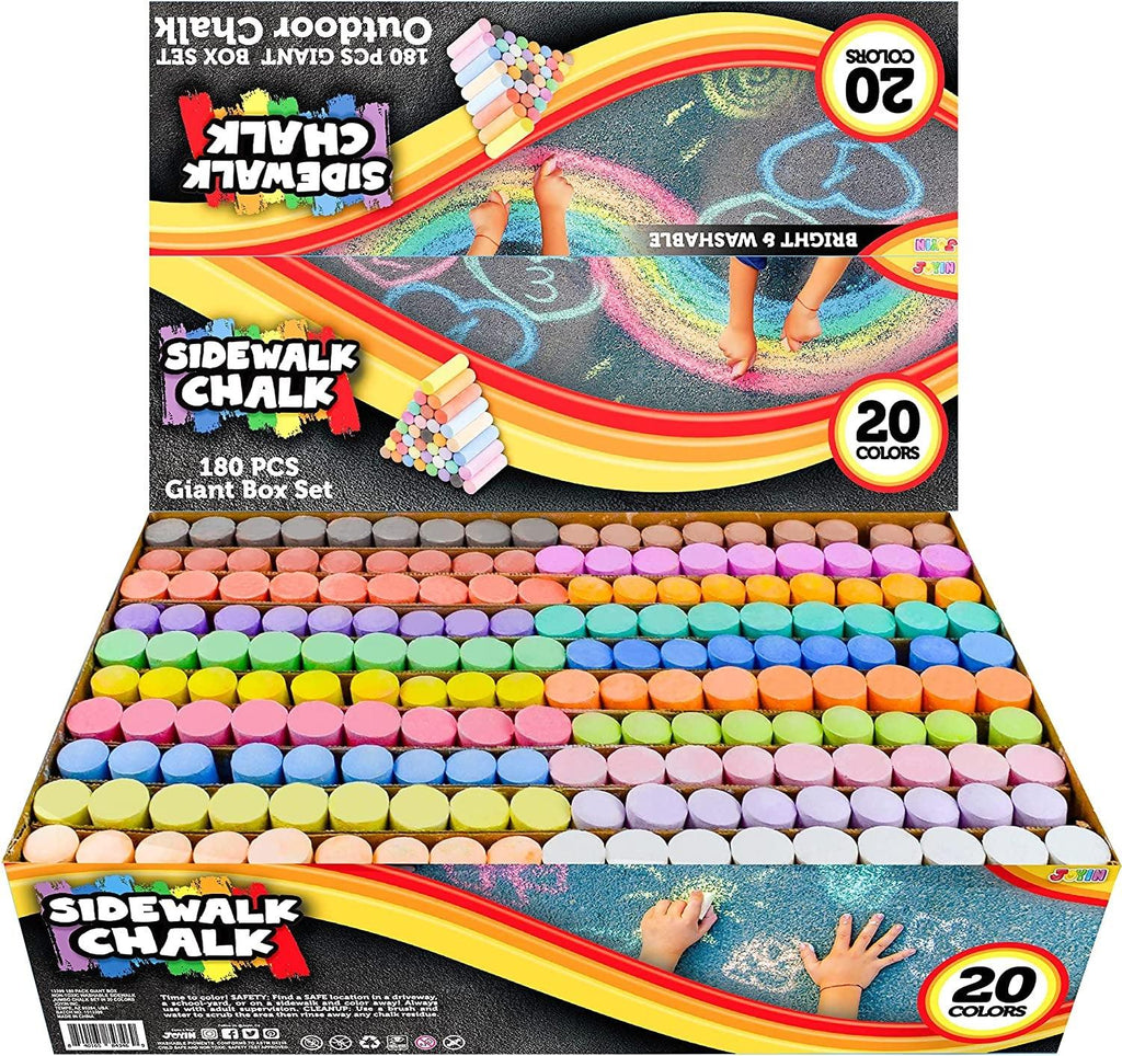 180 PCS Washable Sidewalk Chalks Set in 20 Colors Non-Toxic Jumbo Chalk for Outdoor Art Play, Painting on Chalkboard, Blackboard and Playground