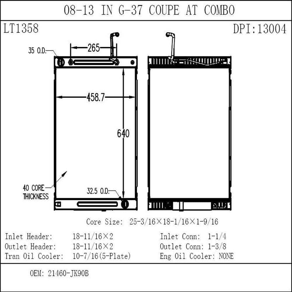 13004 Radiator Compatible with 2009-2013 Infiniti G37 Fits 1976 Volkswagen Scirocco
