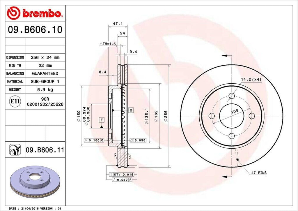 Brembo Front Disc Brake Rotor for Cobalt, G5, Ion (09.B606.11)