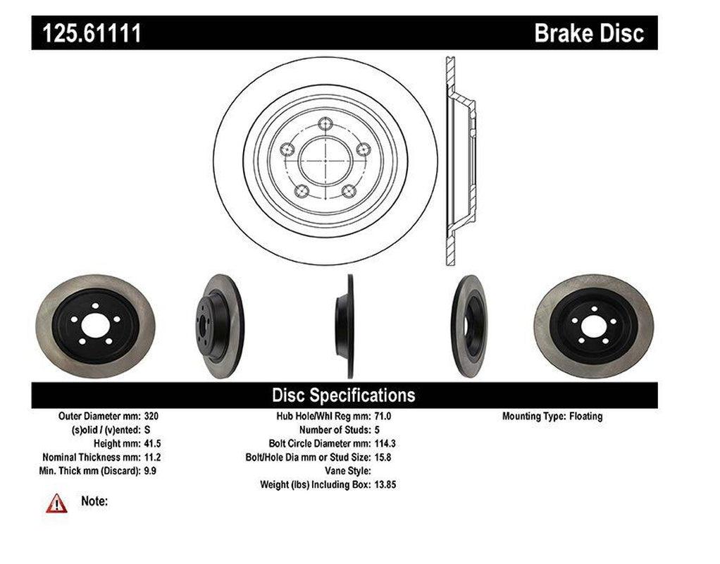 Centric Rear Disc Brake Rotor for 15-21 Ford Mustang (125.61111)