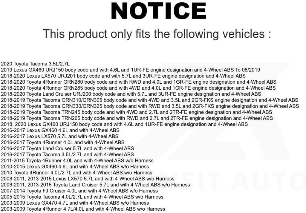 Mpulse ABS Wheel Speed Sensor SEN-2ABS0293 for Toyota Tacoma 4Runner Lexus GX460 FJ Cruiser GX470 LX570 Land