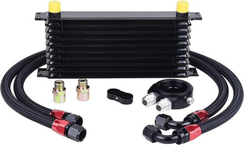 EVIL ENERGY 10 Row Oil Cooler Kit, 10AN Transmission Engine Cooler Universal Aluminium Black