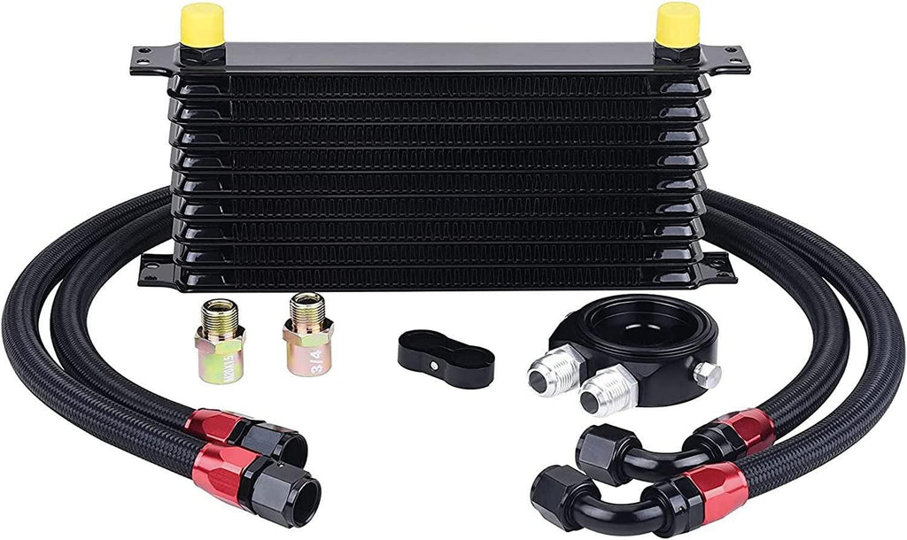 10 Row Oil Cooler Kit Bundle with 340Mm Oil Cooler Mounting Bracket Kit