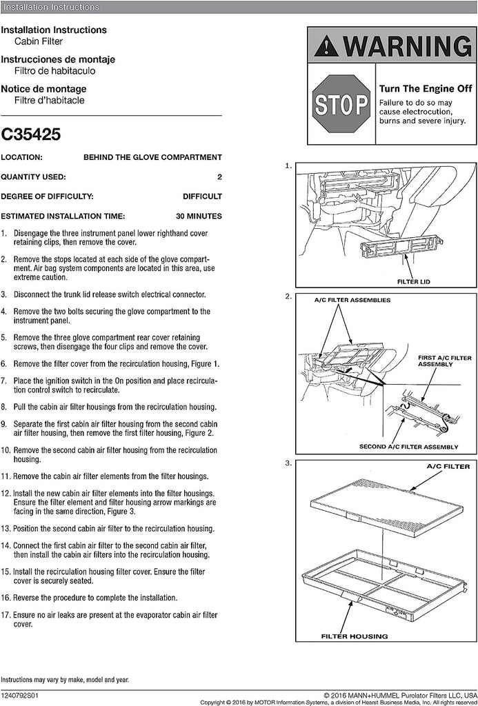 C35425 one Advanced Cabin Air Filter Compatible with Select Acura Vehicles