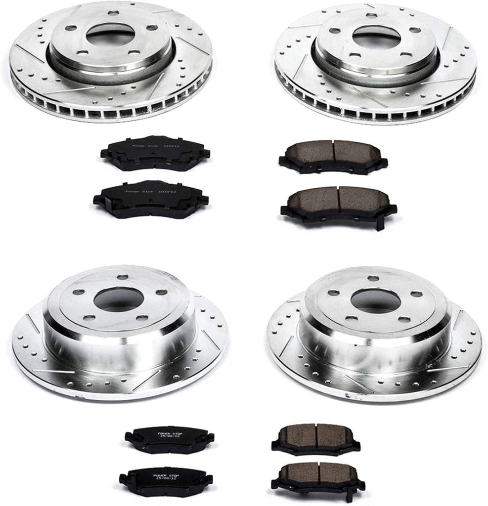 K2798 Front & Rear Brake Kit with Drilled/Slotted Brake Rotors and Z23 Evolution Ceramic Brake Pads