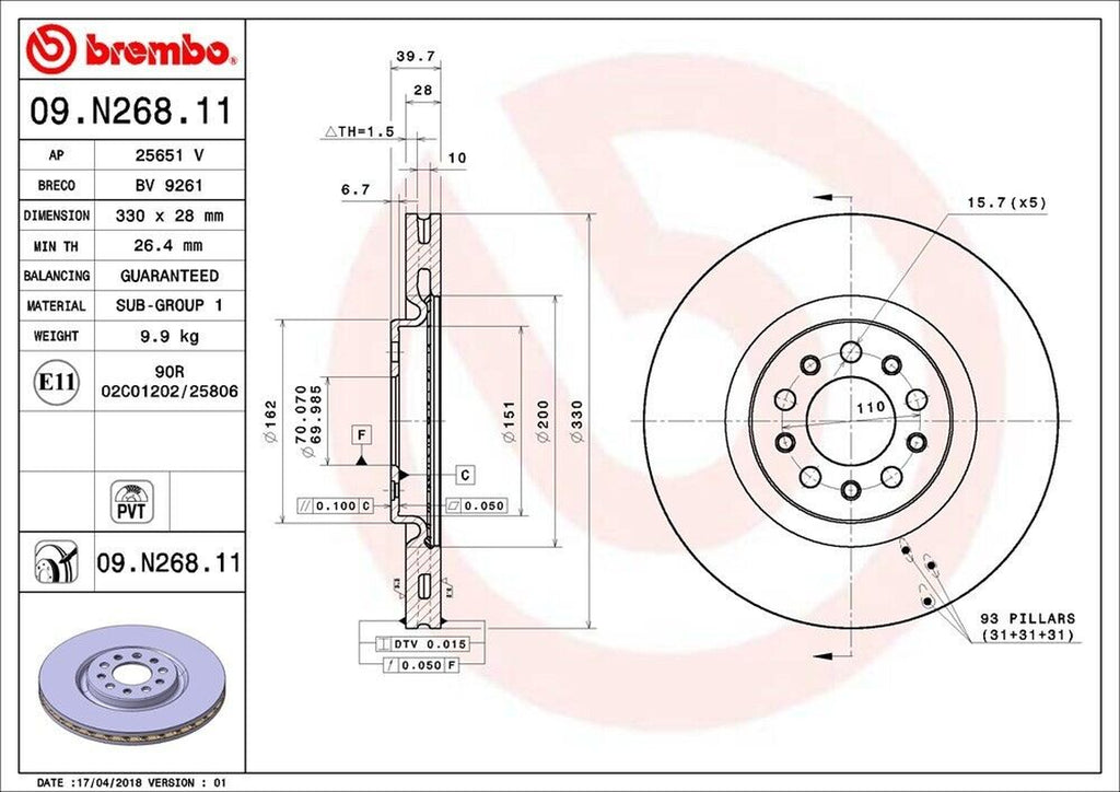 Brembo Front Disc Brake Rotor for Cherokee, 200 (09.N268.11)