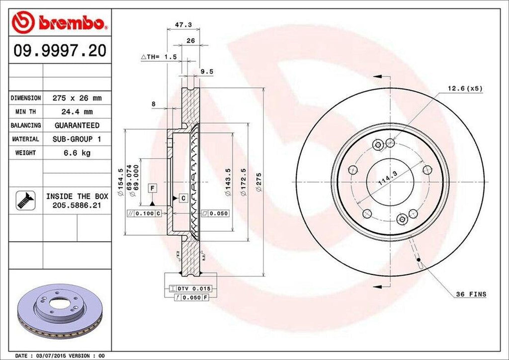 Brembo Front Disc Brake Rotor for 07-10 Elantra (09.9997.20)