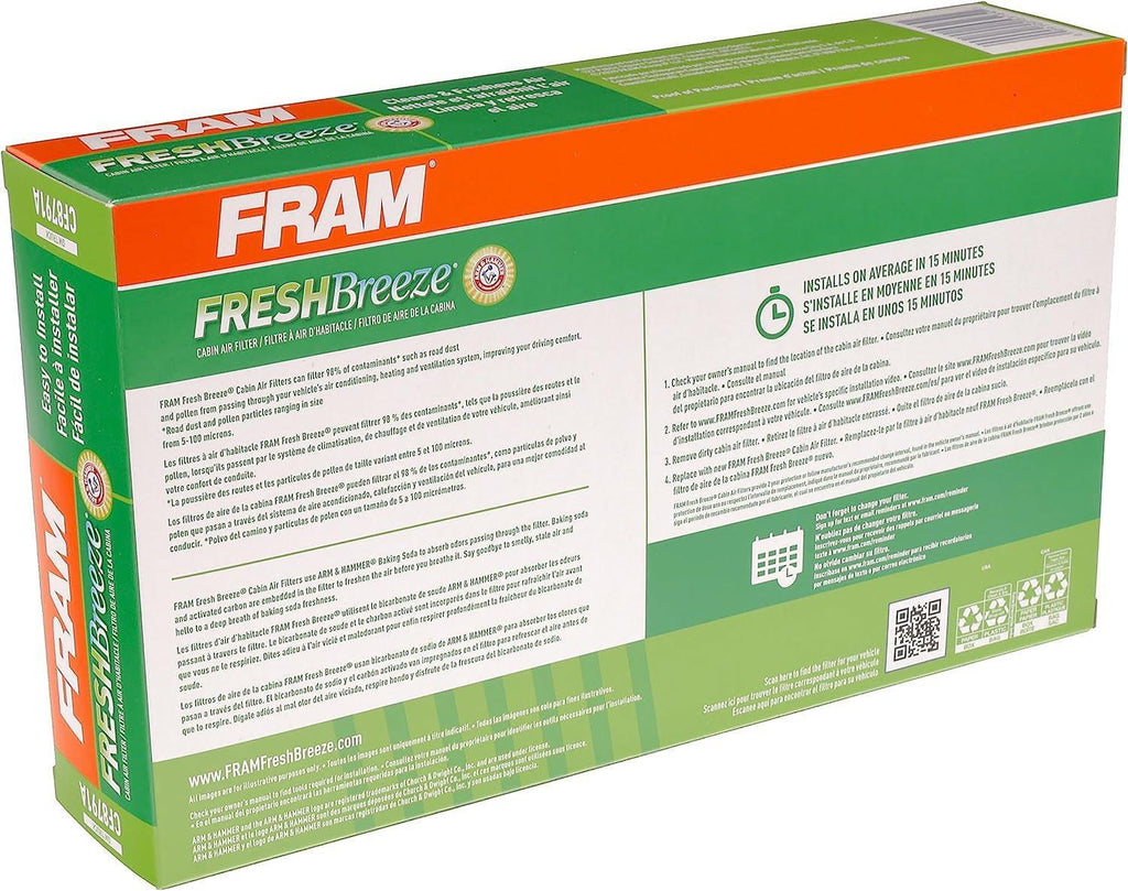 Fresh Breeze Cabin Air Filter Replacement for Car Passenger Compartment W/ Arm and Hammer Baking Soda, Easy Install, CF8791A for GM Truck Vehicles , White