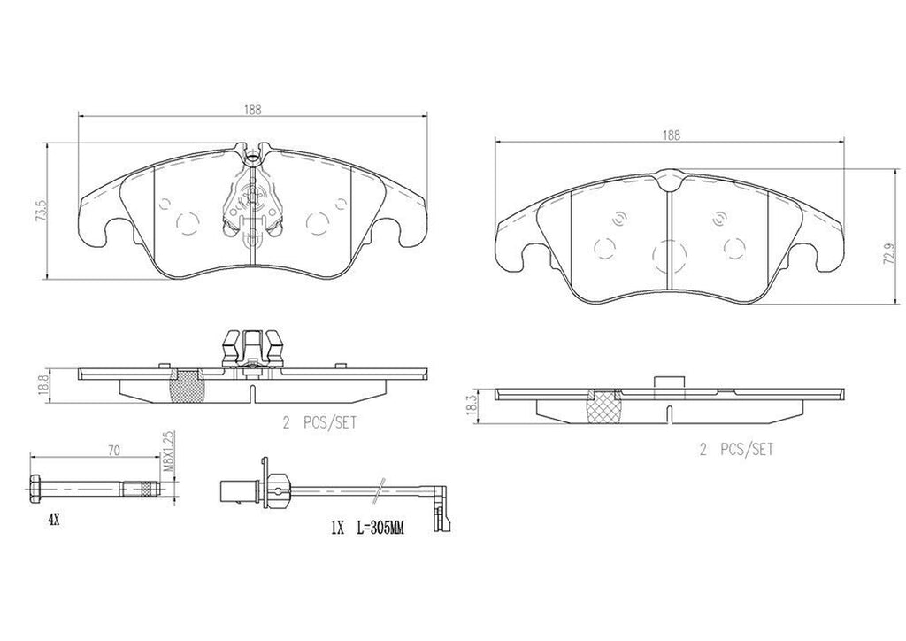 Brembo Front Disc Brake Pad Set for Audi (P85098N)