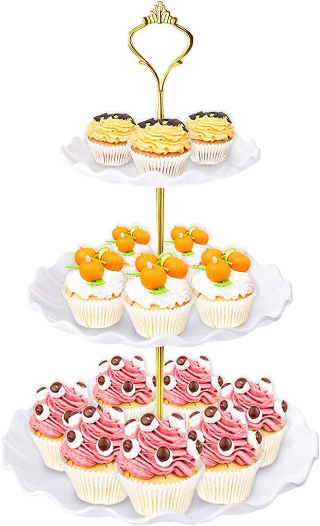 3 Tier Cupcake Stand Holder,  Plastic Cup Cake Stand Towel with Tiered Serving Tray for Cupcakes, Donuts, Fruits and More, White