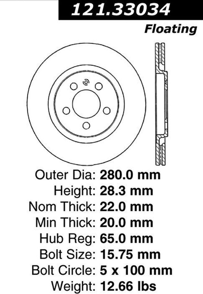 Centric Front Disc Brake Rotor for Corrado, Golf, Jetta, Passat (121.33034)