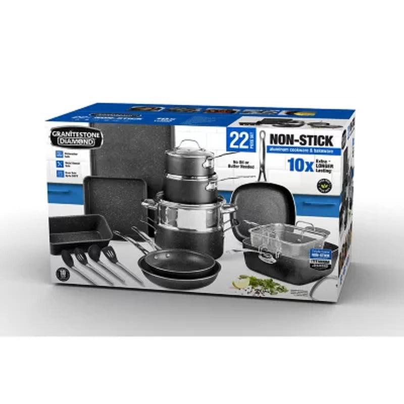 Granitestone 22-Piece Non-Stick Aluminum Cookware Set with Utensils