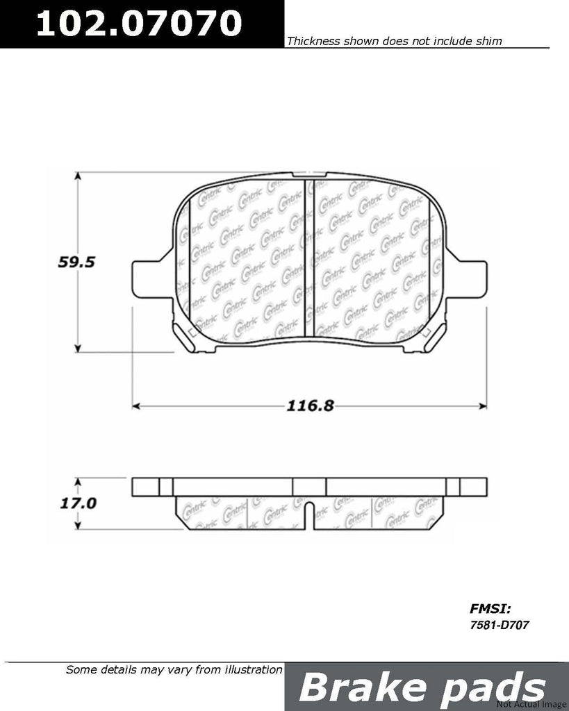 Centric Front Disc Brake Pad for Avalon, Solara, ES300, RX300, Camry (102.07070)