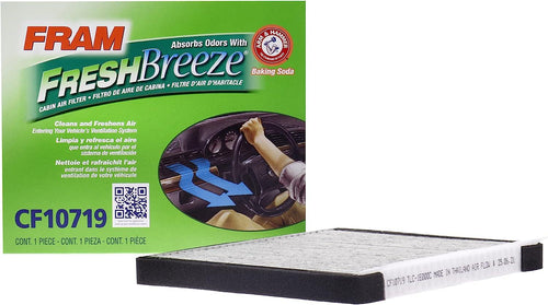 Fresh Breeze Cabin Air Filter Replacement for Car Passenger Compartment W/ Arm and Hammer Baking Soda, Easy Install, CF10719 for Select Dodge and Hyundai Vehicles , White