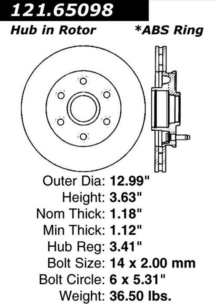 Centric Front Disc Brake Rotor for F-150, Mark LT (121.65098)