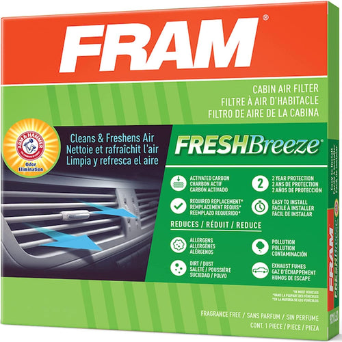 Fresh Breeze Cabin Air Filter Replacement for Car Passenger Compartment W/Arm and Hammer Baking Soda, Easy Install, CF12283 for Select Chrysler Vehicles