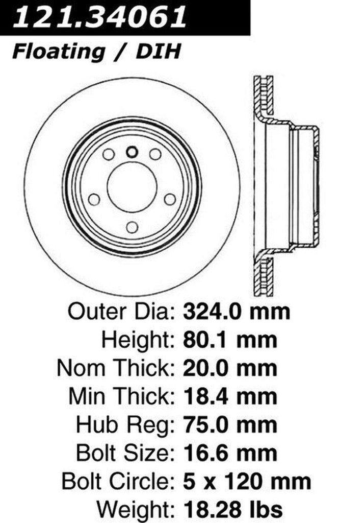 Centric Rear Disc Brake Rotor for 02-06 BMW X5 (121.34061)