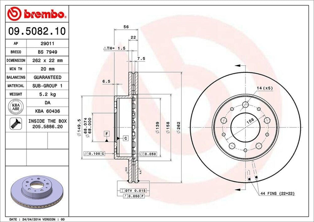 Brembo Front Disc Brake Rotor for 1985-1990 740 (09.5082.10)