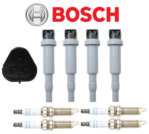 Ignition Coil + Spark Plugs Double Platinum Plug (4Sets) OEM Bosch for BMW 2.0L