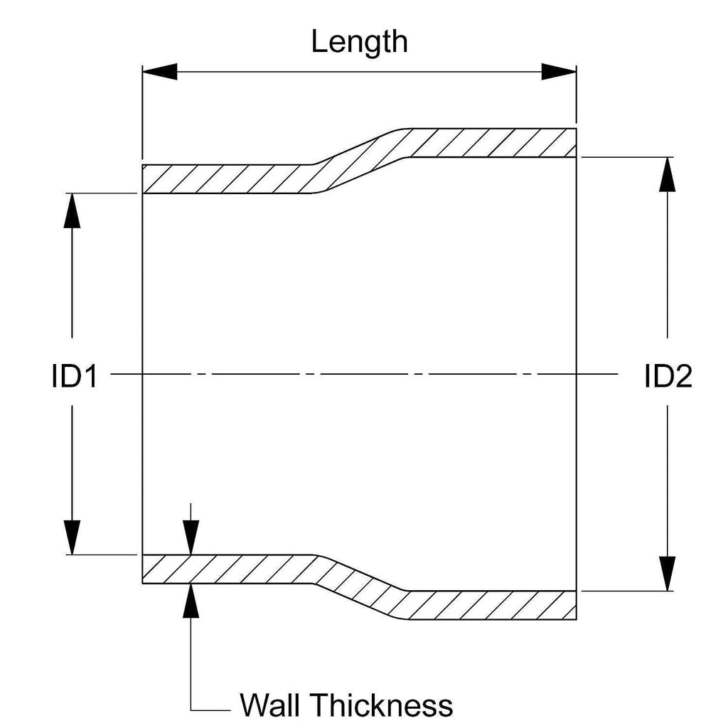 HTSRNBLK-142 4.25" - 4.5" ID, 4" Length, Silicone Reducer Coupler Hose, High Temp 4-Ply Reinforced, Silicone, Black