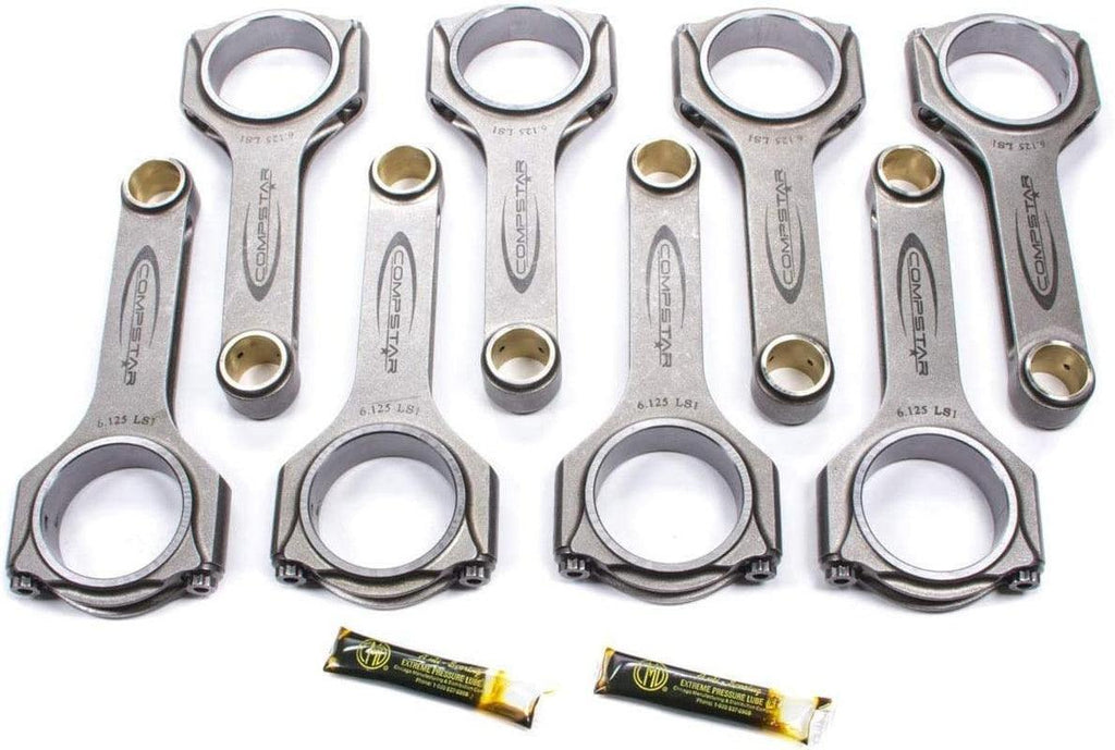 Connecting Rod, Compstar, H Beam, 6.125 in Long, Bushed, 7/16 in Cap Screws, ARP2000, GM Ls-Series, Set of 8 (CSC6125DS2A2AH)