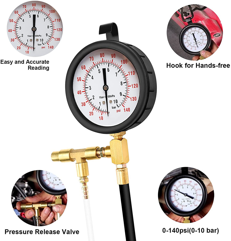 BETOOLL Pro Fuel Injection Pressure Tester Kit Gauge 0-140 PSI
