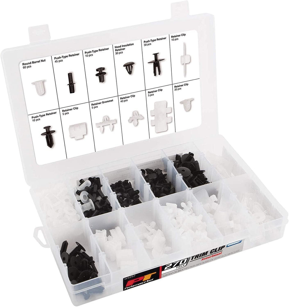Performance Tool W5257 270Pc Mercedes Trim Clip Assortment Kit with Case - Perfect for Automotive Interior and Exterior Trim Repairs and Replacements