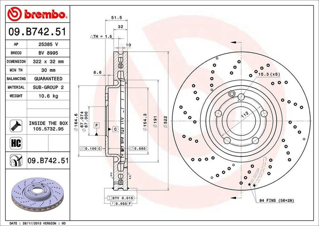 Brembo Front Disc Brake Rotor for 15-17 CLS400 (09.B742.51)