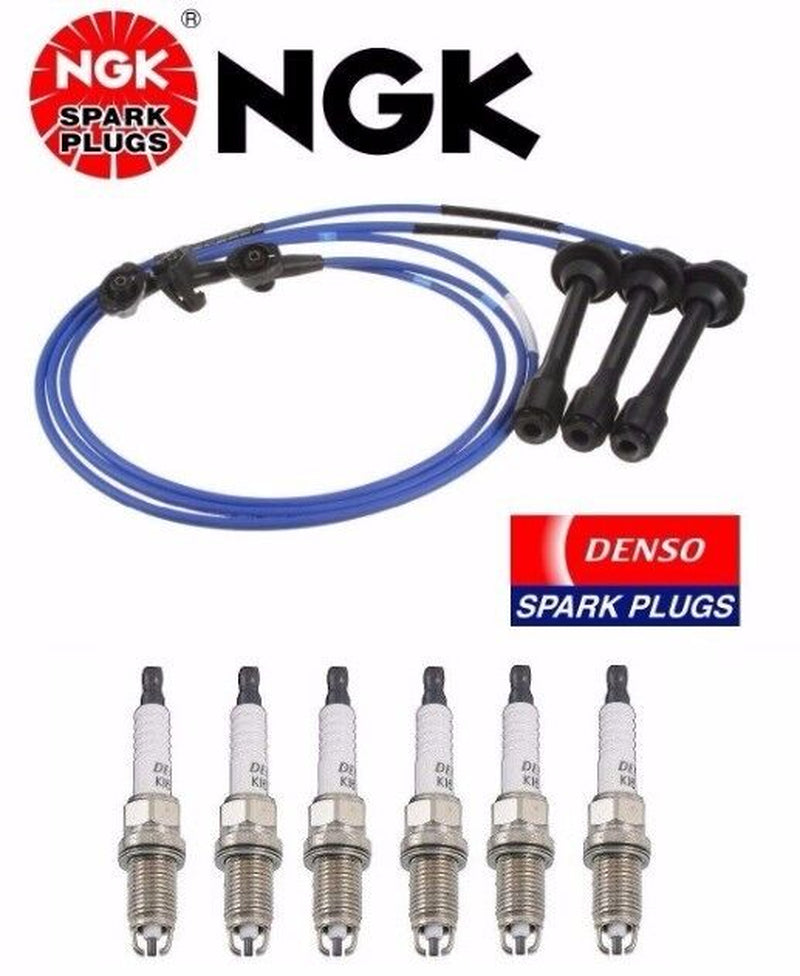 6Pc Denso Spark Plugs "K16TR11" & NGK Ignition Wires "TE66" for Toyota 4Runner