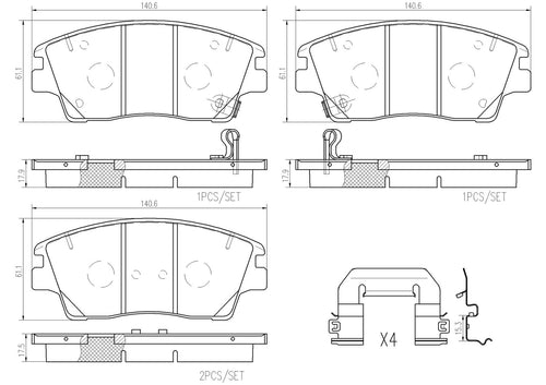 Brembo Front Disc Brake Pad Set for Tucson, Elantra, Sportage (P30096N)